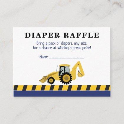 Construction Backhoe Baby Shower Diaper Raffle Enclosure Card