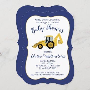 Construction Backhoe Boy Baby Shower Invitation