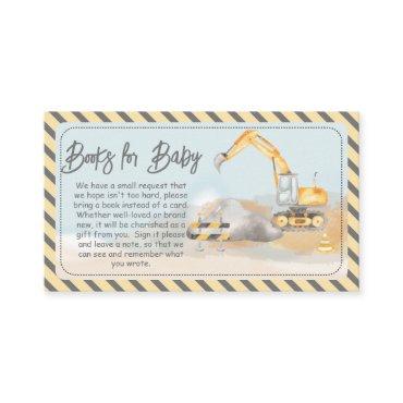 Construction Excavator Baby Shower Books for Baby Enclosure Card