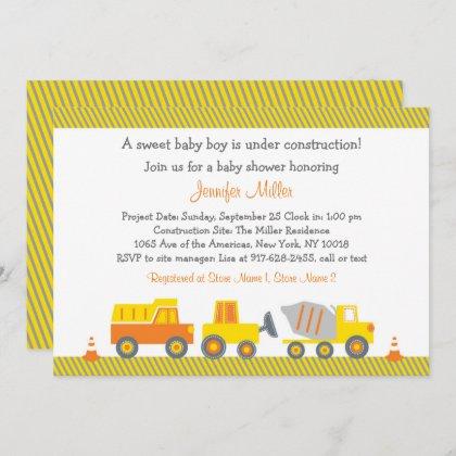Construction Truck Baby Shower Invitation