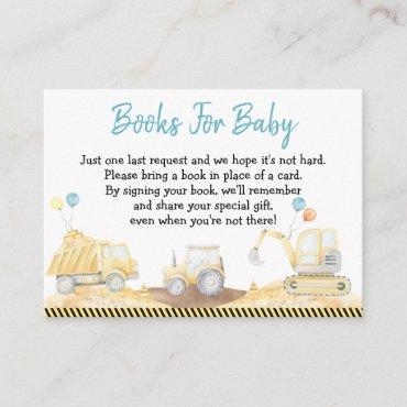Construction Truck Boy Baby Shower Book Request Enclosure Card