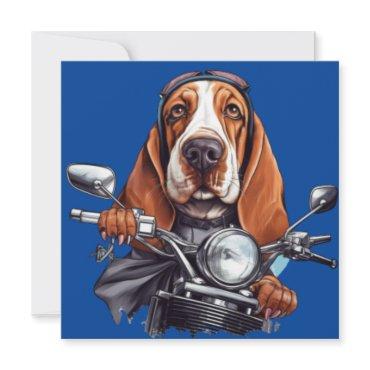 Cool dog biker, cute basset hound dog driver