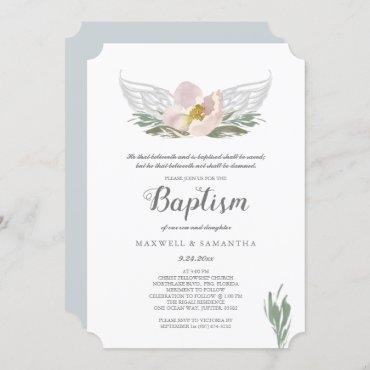 Cool Peach Watercolor Florals Angel Wings Baptism