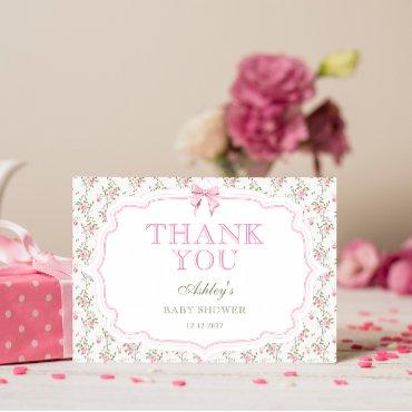 Coquette Pink Bow Girl Baby Shower Thank You Card
