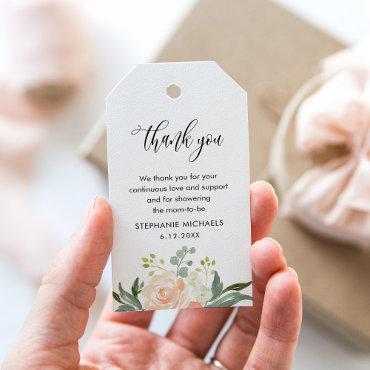 CORA Watercolor Peach Floral Baby Shower Favor Tag