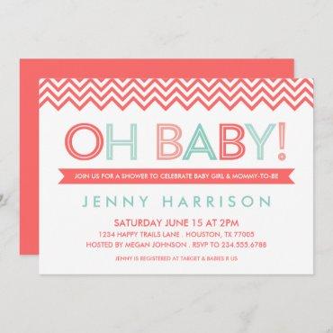 Coral and Mint Modern Chevron