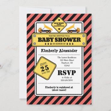 Coral Construction Baby Shower Invitation