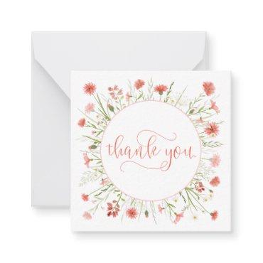 Coral Pink Wildflower Thank You Pretty Script Font Note Card