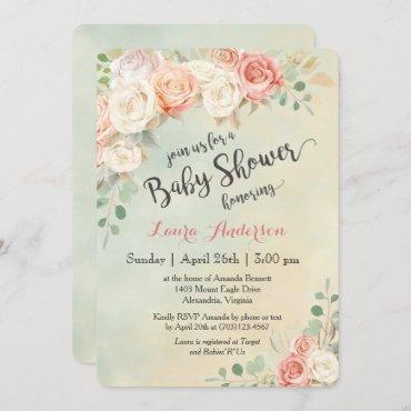 Cottage Chic Vintage Roses Baby Shower Invitation