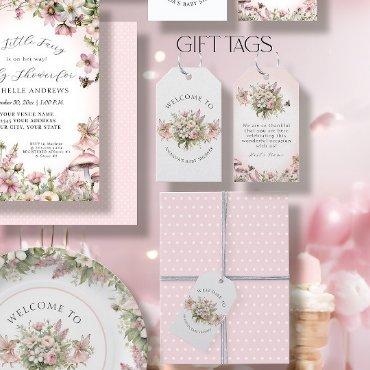 Cottagecore Fairy Floral Pink Baby Girl Shower Gift Tags