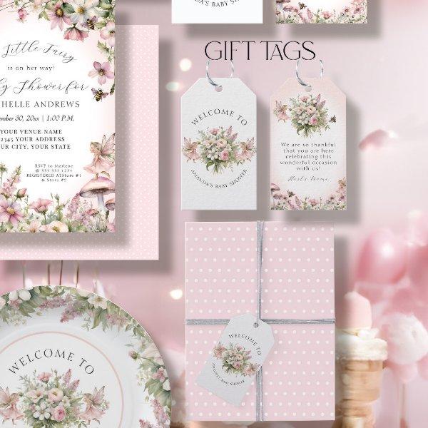 Cottagecore Fairy Floral Pink Baby Girl Shower Gift Tags