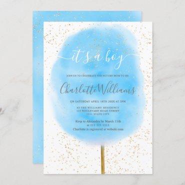 Cotton candy glitter blue watercolor baby shower invitation