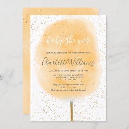 Cotton candy glitter yellow watercolor baby shower invitation