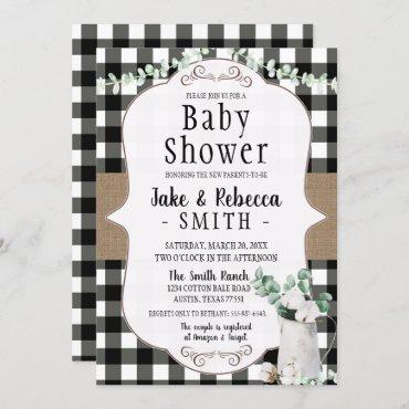 Cotton Farmhouse Black White Neutral Baby Shower Invitation