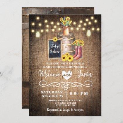 Country Rustic Sunflower Baby Shower Invitations