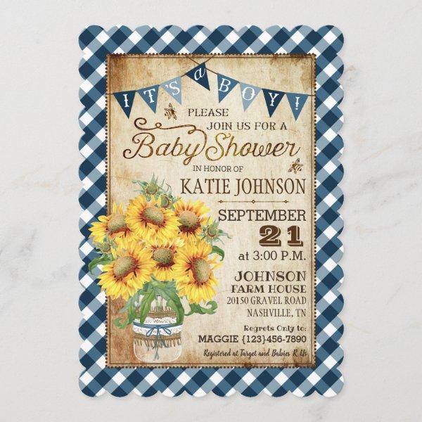 Country Sunflowers Gingham Check Boy