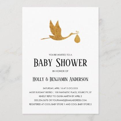 Couples Baby Shower Faux Gold Foil Stork w/ Bundle