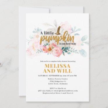 Couples Baby Shower Pumpkin Watercolor Floral Invitation