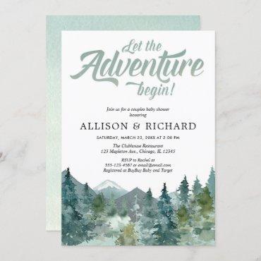 Couples baby shower, rustic forest mountains invitation