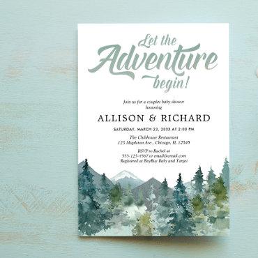 Couples baby shower, rustic forest mountains