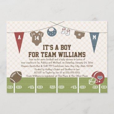 Couples Co-Ed Football Baby Shower Invitations Red