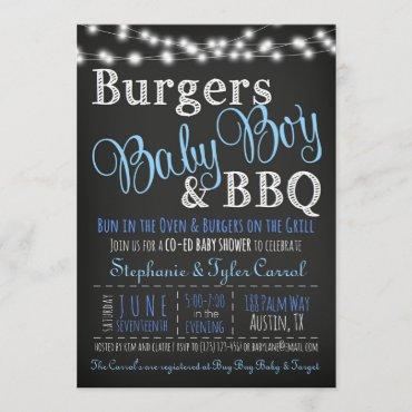 Couples Coed Burger Baby Boy BBQ Shower Invitation