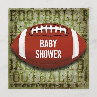 Couples Football Baby Shower Green Grunge Invitation