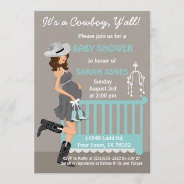 Cowboy Baby Shower Invitation - Brunette Western