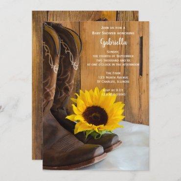 Cowboy Boots Sunflower Country Western Baby Shower Invitation