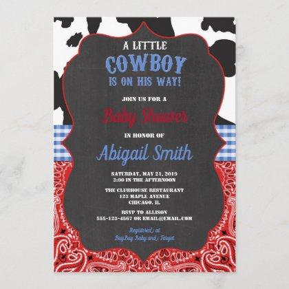 Cowboy western red bandana blue boy baby shower invitation