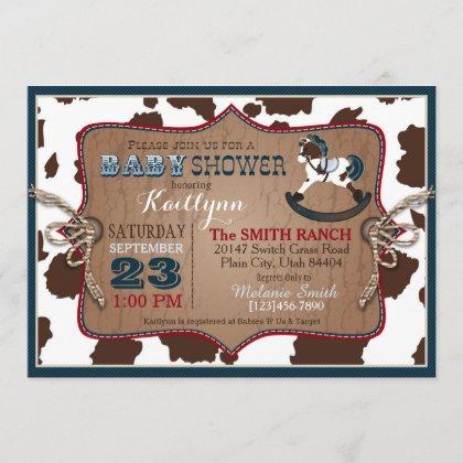 Cowboy Western Rocking Horse Baby Shower Invitation