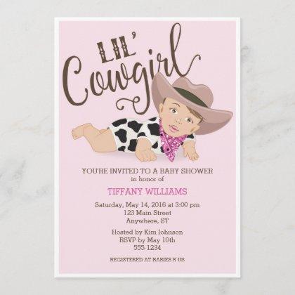 Cowgirl Baby Girl Shower Invitation Brunette Brown