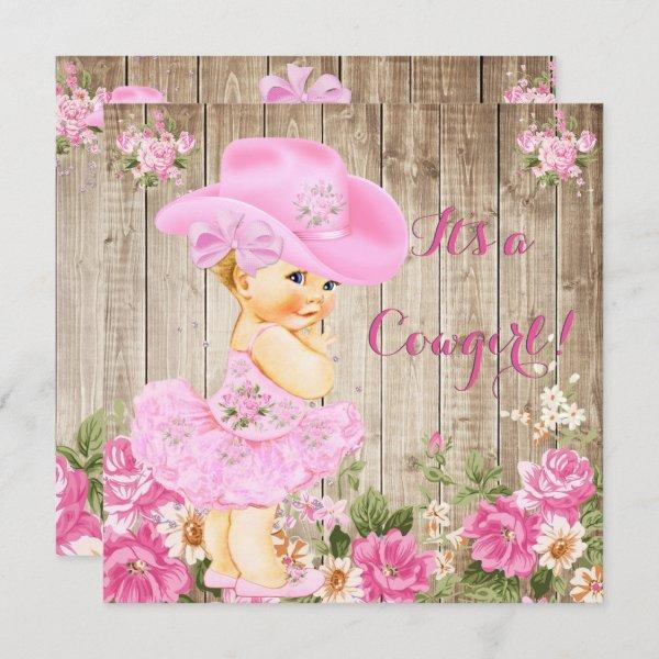 Cowgirl Baby Shower Pink Rustic Wood Girl Blonde