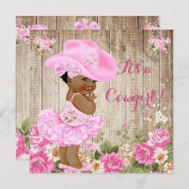 Cowgirl Baby Shower Pink Rustic Wood Girl Ethnic Invitation