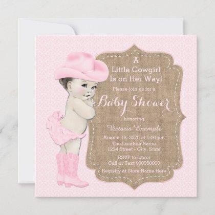 Cowgirl Burlap Baby Shower Invitation