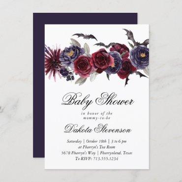 Creepy Beautiful | Gothic Floral Bats Baby Shower Invitation
