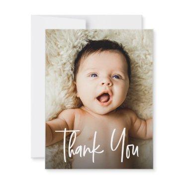Custom 2 Photos Baby Shower Modern Handlettering  Thank You Card