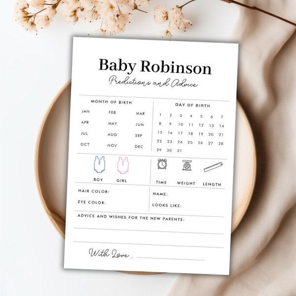 Custom Baby Shower Predictions and Advice Card