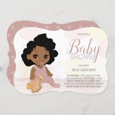 Custom Black Curly Hair Baby Shower Invitation 2