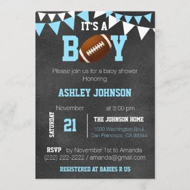 Custom Boy Chalkboard Football Theme Baby Shower Invitation