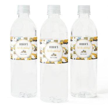 Custom Cute Construction Trucks Themed Drinks Water Bottle Label