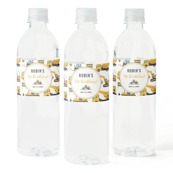 Custom Cute Construction Trucks Themed Drinks Water Bottle Label