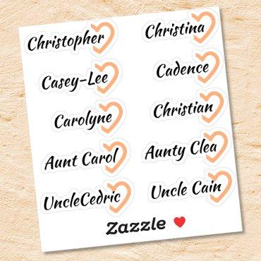 Custom Guest List 10 Names Calligraphy Half Heart Sticker