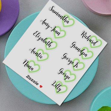 Custom Guest List 10 Names Calligraphy Mint Heart Sticker