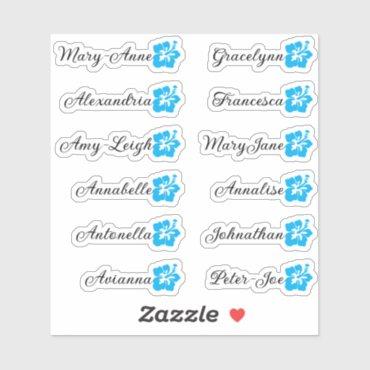 Custom Guest List 12 Names Calligraphy Hawaii Blue Sticker