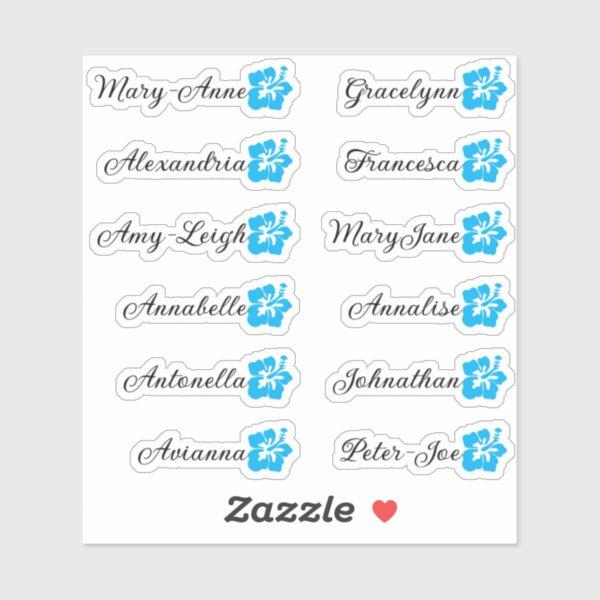 Custom Guest List 12 Names Calligraphy Hawaii Blue Sticker