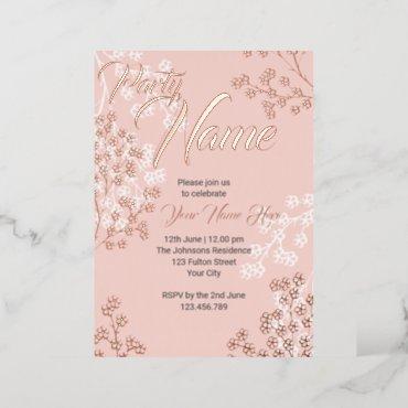 Custom Pink Elegant Floral Blooming Party Foil