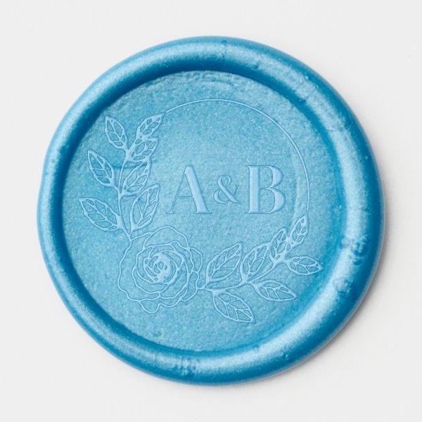 Custom Wedding Floral Rose Double Monogram Wax Seal Sticker