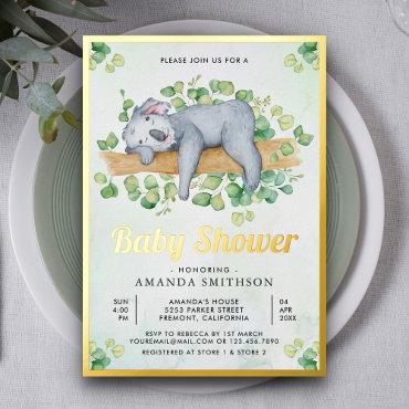 Cute Adorable Sleeping Koala Bear Baby Shower Gold Foil