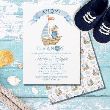 Cute Ahoy It's A Boy Bear Nautical